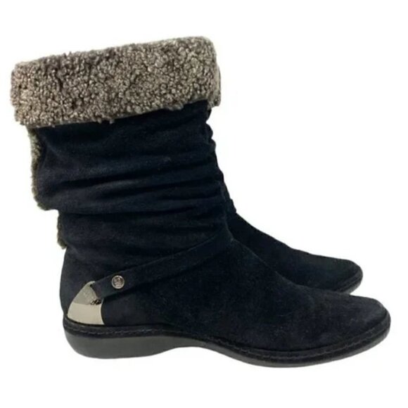 Stuart Weitzman Black Spanish Suede Slouch Wool Ankle Boots - Size 7.5 - Picture 5 of 12